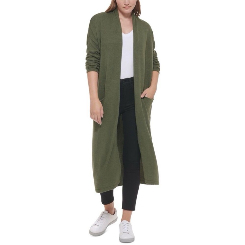 Calvin Klein Women's Open-Front Long Cardigan Duster - Thyme Size L - Picture 9 of 9